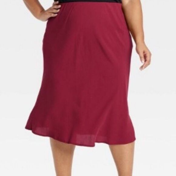 Ava & Viv 1X RedElegant Burgundy Midi Skirt Light - Picture 1 of 6